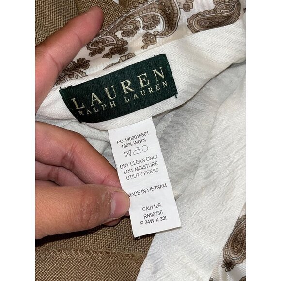 Lauren Ralph Lauren Brown  Outdoor Wool Pleated Dress Pants Men's Size 34 X 32 - Picture 4 of 8